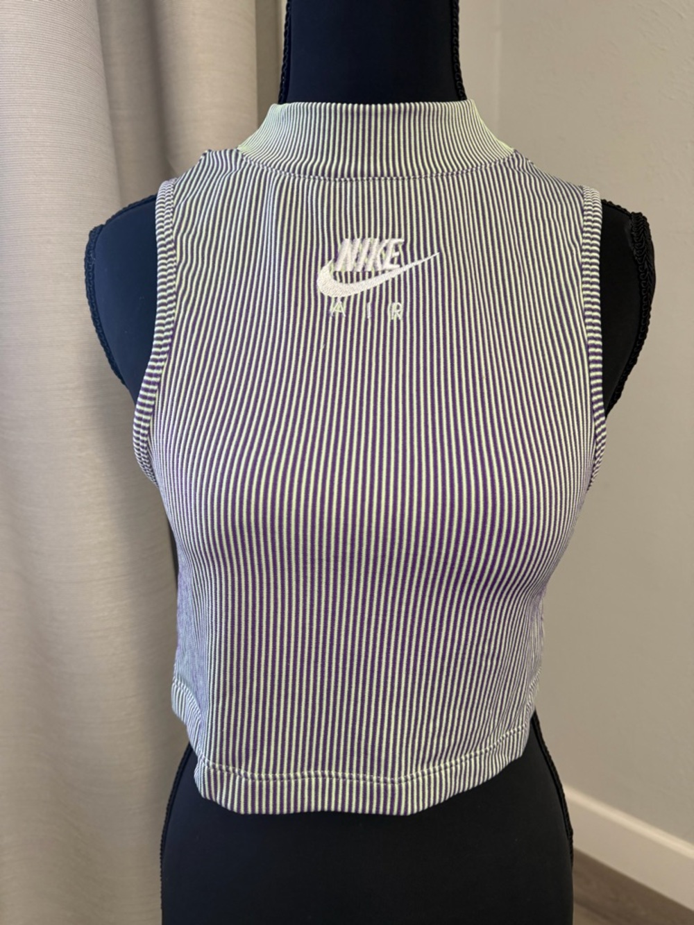 Nike Air Green and Purple Vertical Stripe Ribbed Crop top